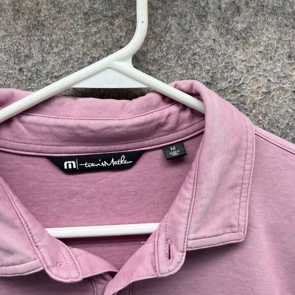 Travis Mathew Polo Shirt Mens Medium Pink Grey Preppy Mesh Golf Performance - Picture 7 of 11